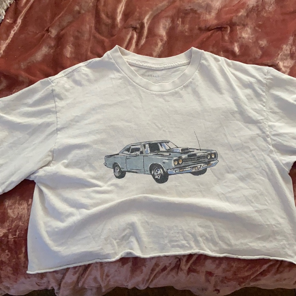 J. Galt white blue car tee